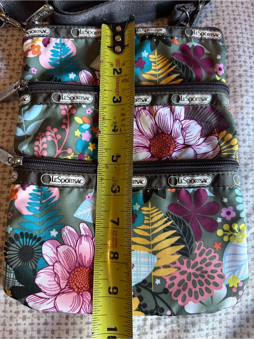 LeSportsac Floral Crossbody Bag in Green with Pink & Teal Accents - Picture 6 of 12
